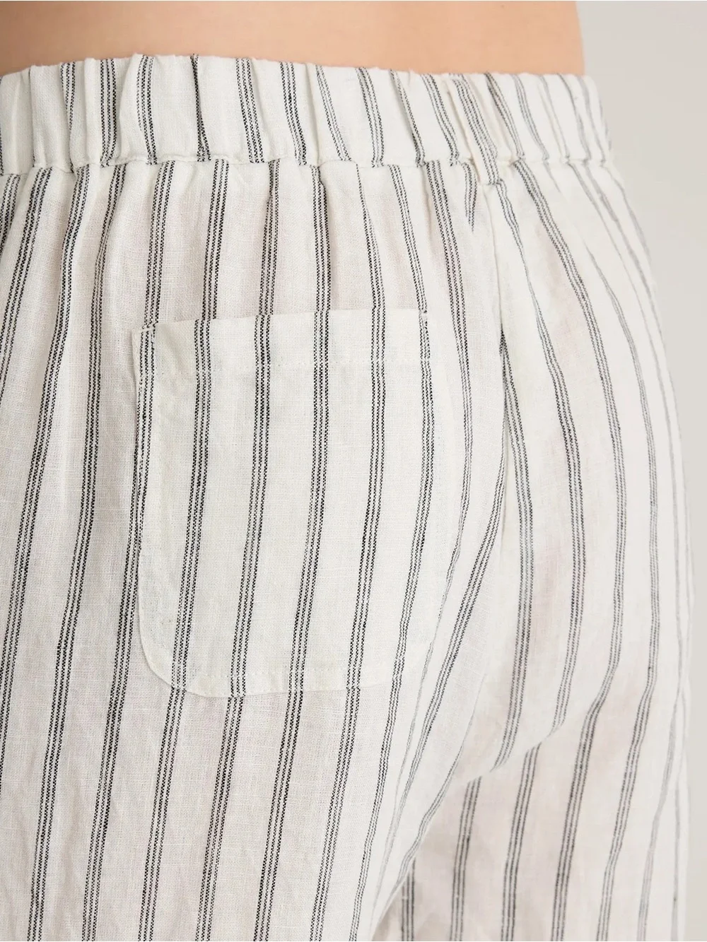 Quince 100% European Linen Pants Oatmeal Black Stripe Size Small